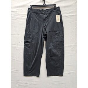 Universal Thread Black Cargo Pants Womens 12 High Rise Wide Leg Cropped Utility